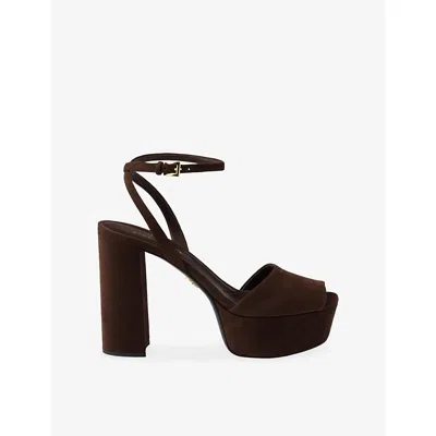 Prada Womens Brown Logo-print Suede Platform Sandals Eur 36.5 / 3.5 Uk