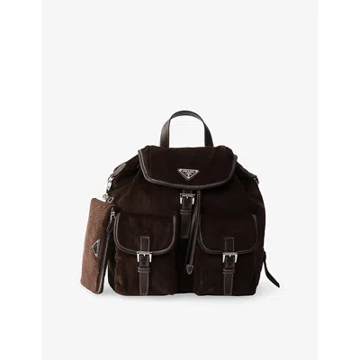 Prada Womens Brown Medium Corduroy And Leather Backpack