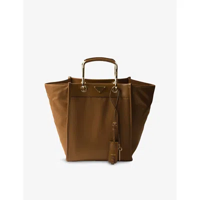 Prada Womens  Medium Re-nylon And Leathertote Bag In Brown