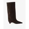 Prada Logo-detailed Pointed-toe Boots In Brown