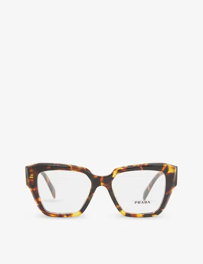 Prada Womens Brown Pr 09zv Tortoiseshell-effect Square-frame Acetate Optical Glasses
