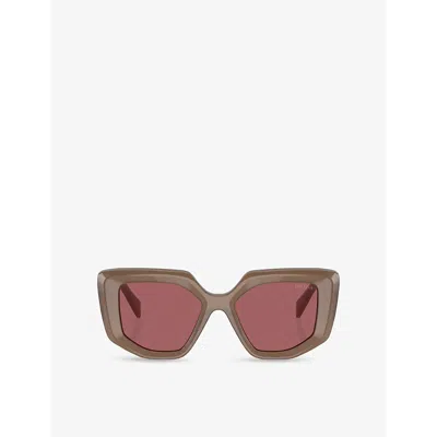 PRADA WOMENS BROWN PR 14ZS IRREGULAR-FRAME ACETATE SUNGLASSES