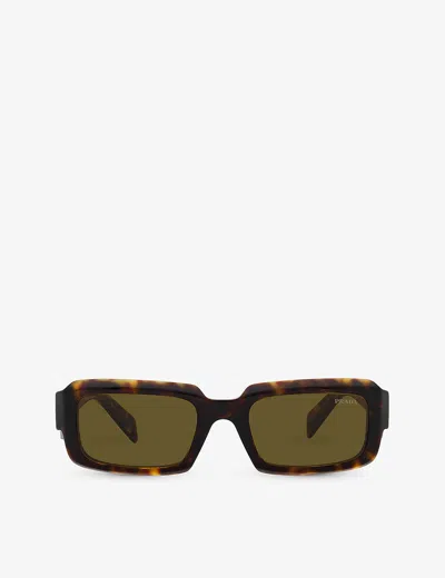Prada Womens Brown Pr 27zs Branded-arm Rectangle-frame Tortoiseshell Acetate Sunglasses