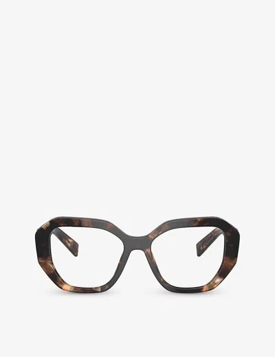 Prada Mens Brown Pr A07v Irregular-frame Acetate Optical Glasses