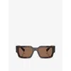 Prada 0pr B17s Bold Rectangular Tortoiseshell Acetate Sunglasses In Brown