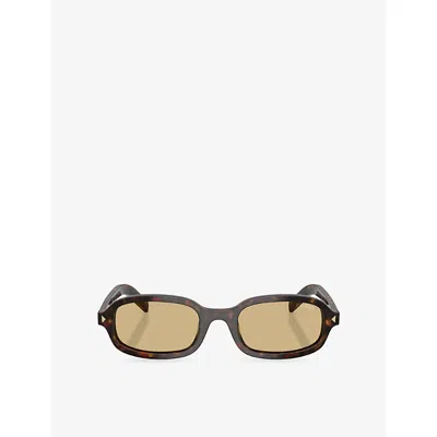PRADA WOMENS BROWN PR D06S OVAL-FRAME TORTOISESHELL ACETATE SUNGLASSES