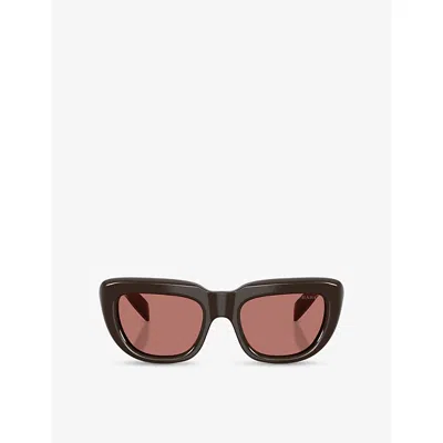 Prada Womens Brown Pr D07s Rectangle-frame Acetate Sunglasses