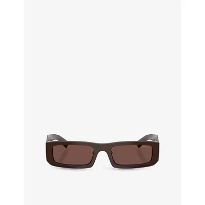 Prada Womens Brown Pr D09sd Rectangle-frame Acetate Sunglasses