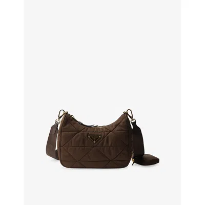 Prada Womens Brown Re-nylon Padded Woven Shoulder Bag
