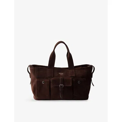 Prada Womens Brown Route Large Suede Tote Bag