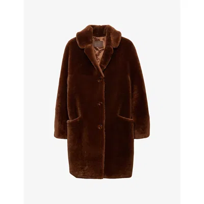 Prada Womens Brown Shearling Midi Coat