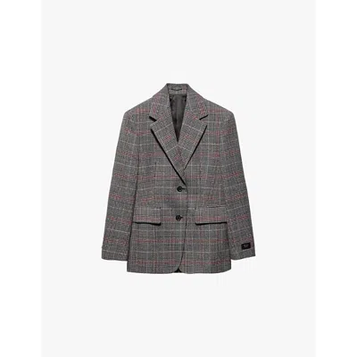 Prada Womens Brown Single-breasted Prince Of Wales Checked Wool Jacket