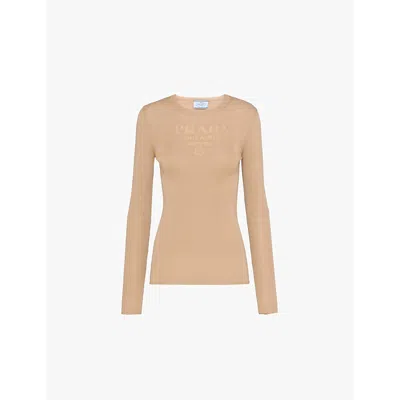 Prada Womens Brown Superfine Crew-neck Wool Knitted Jumper