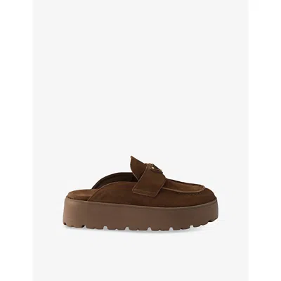 PRADA WOMENS BROWN TRIANGLE-LOGO SUEDE FLATFORM MULES EUR 36.5 / 3.5 UK