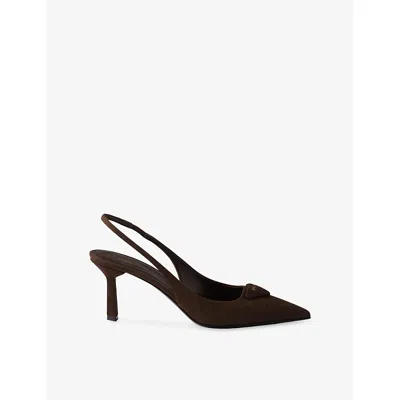 Prada Womens Brown Triangle-logo Suede Slingback Pumps Eur 39.5 / 6.5 Uk