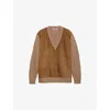 Prada Womens Brown V-neck Suede And Cashmere Jumper In Brown