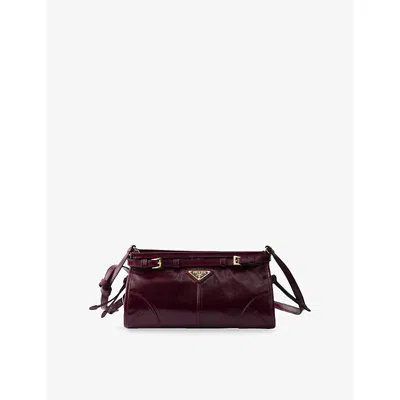 Prada Womens Burgundy Brand-plaque Small Leather Shoulder Bag