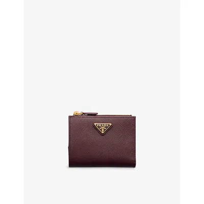 Prada Womens Burgundy Brand-plaque Small Saffiano Leather Wallet