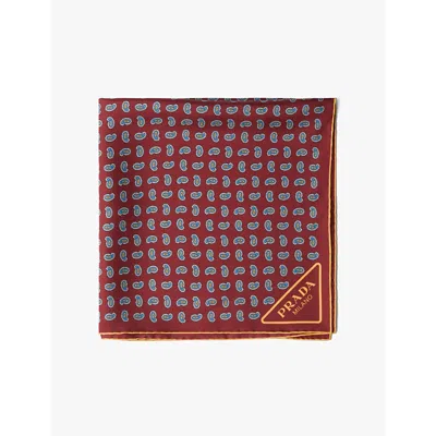 Prada Womens Burgundy Branded Paisley-pattern Square Silk Scarf In Burgundy