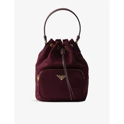 Prada Womens Burgundy Duet Re-nylon Bucket Bag