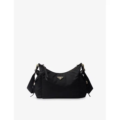 Prada Womens Burgundy Explore Large Re-nylon And Leather Shoulder Bag In Black