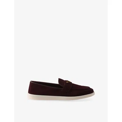 Prada Womens Burgundy Logo-embellished Suede Loafers Eur 36 / 3 Uk