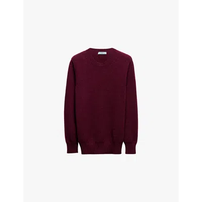 PRADA WOMENS BURGUNDY LOGO-PATTERN WOOL AND CASHMERE-BLEND JUMPER