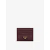 Prada Womens Burgundy Logo-plaque Saffiano Leather Card Holder