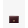Prada Womens Burgundy Logo-plaque Small Saffiano Leather Wallet