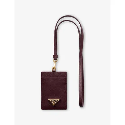 Prada Womens Burgundy Saffiano Leather Badge Holder