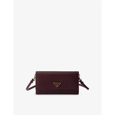 Prada Womens Burgundy Saffiano Mini Leather Shoulder Bag