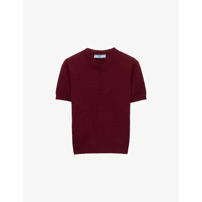 Prada Womens Burgundy Short-sleeve Knitted Cashmere Jumper