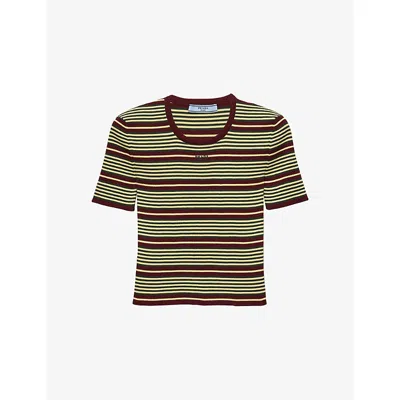 Prada Womens Burgundy Striped Short-sleeve Cotton T-shirt In Multi