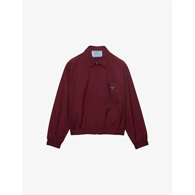Prada Womens Burgundy Triangle-logo Poplin Jacket