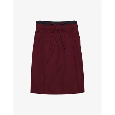 Prada Womens Burgundy Triangle-logo Poplin Midi Skirt