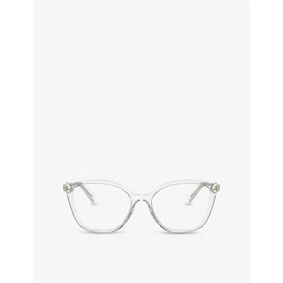 Prada Womens Clear Pr 02zv Butterfly-frame Acetate Optical Glasses In Gray