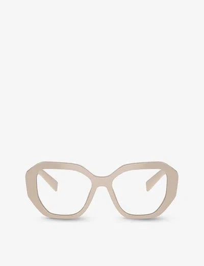 PRADA WOMENS CREAM PR A07V IRREGULAR-FRAME ACETATE OPTICAL GLASSES