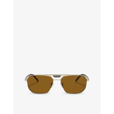 Prada Womens  Pr 58ys Rectangle-frame Metal Sunglasses In Gold