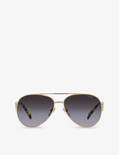 Prada Womens Gold Pr 73zs Pilot-frame Metal Sunglasses