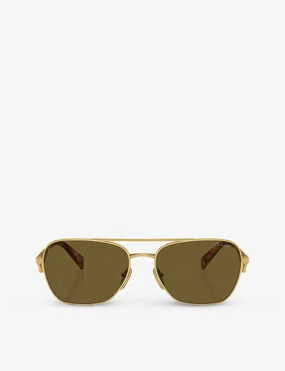 Prada Womens Gold Pr A50s Aviator-frame Metal Sunglasses