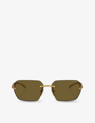 Prada Womens Gold Pr A55s Irregular-frame Metal Sunglasses