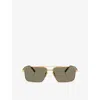 Prada Womens Pr A57s Rectangle-frame Steel Sunglasses Gold In Gold