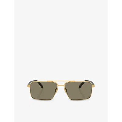 Prada Womens Pr A57s Rectangle-frame Steel Sunglasses Gold