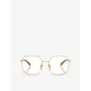 Prada Womens Gold Pr A59v Square-frame Metal Optical Glasses In Gold