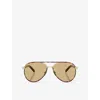 Prada Womens Gold Pr B57s Pilot-frame Steel Sunglasses