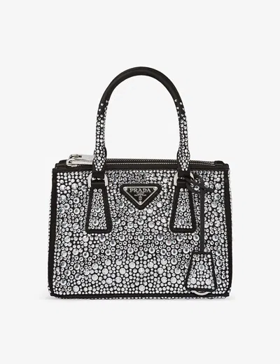 Prada Womens Gold/silver Galleria Mini Crystal-embellished Satin Bag In Gold/silver