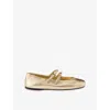 Prada Straped Logo Ballet Flats In Gold