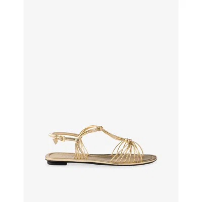 Prada Womens Gold/silver Mordoré Leather Flat Sandals Eur 36.5 / 3.5 Uk In Multi