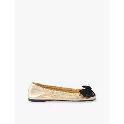 Prada Womens Gold/silver Mordoré Nappa-leather Ballet Flats Eur 39.5 / 6.5 Uk In Neutral