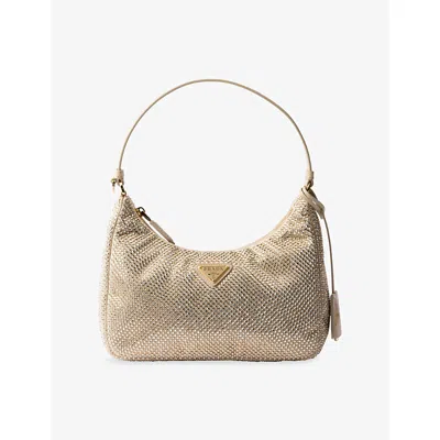 Prada Womens Gold/silver Re-edition 2005 Silk Blend And Crystal-studded Bag In Multi